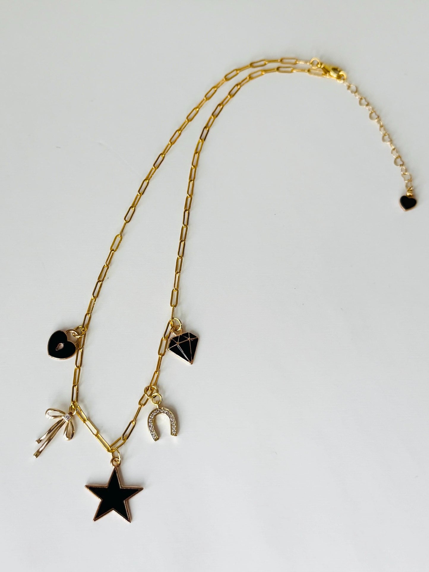 Black and Gold Charm Necklace – Layered Statement Choker with Beaded Chain, Bold Boho Jewelry Gift for Her