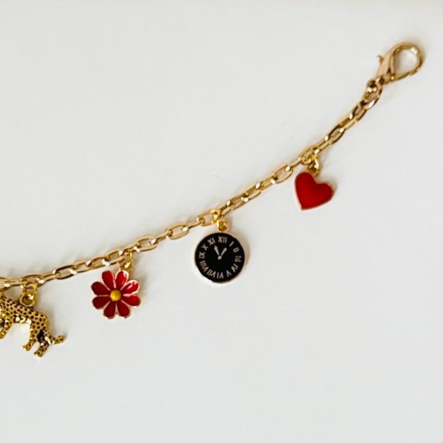 Slay Vibes Bag Charm – Gold Plated Chain with 10 Charms, Black and Red Beaded Keychain, Customizable Gift for Her