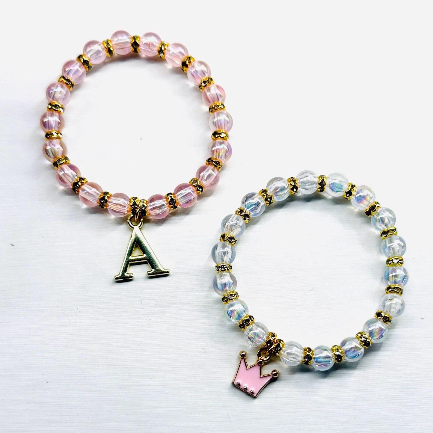 Bubble Bead Charm Bracelet Set – Personalized Kids Bracelet with Initial Charm, Colorful Beaded Gift for Children