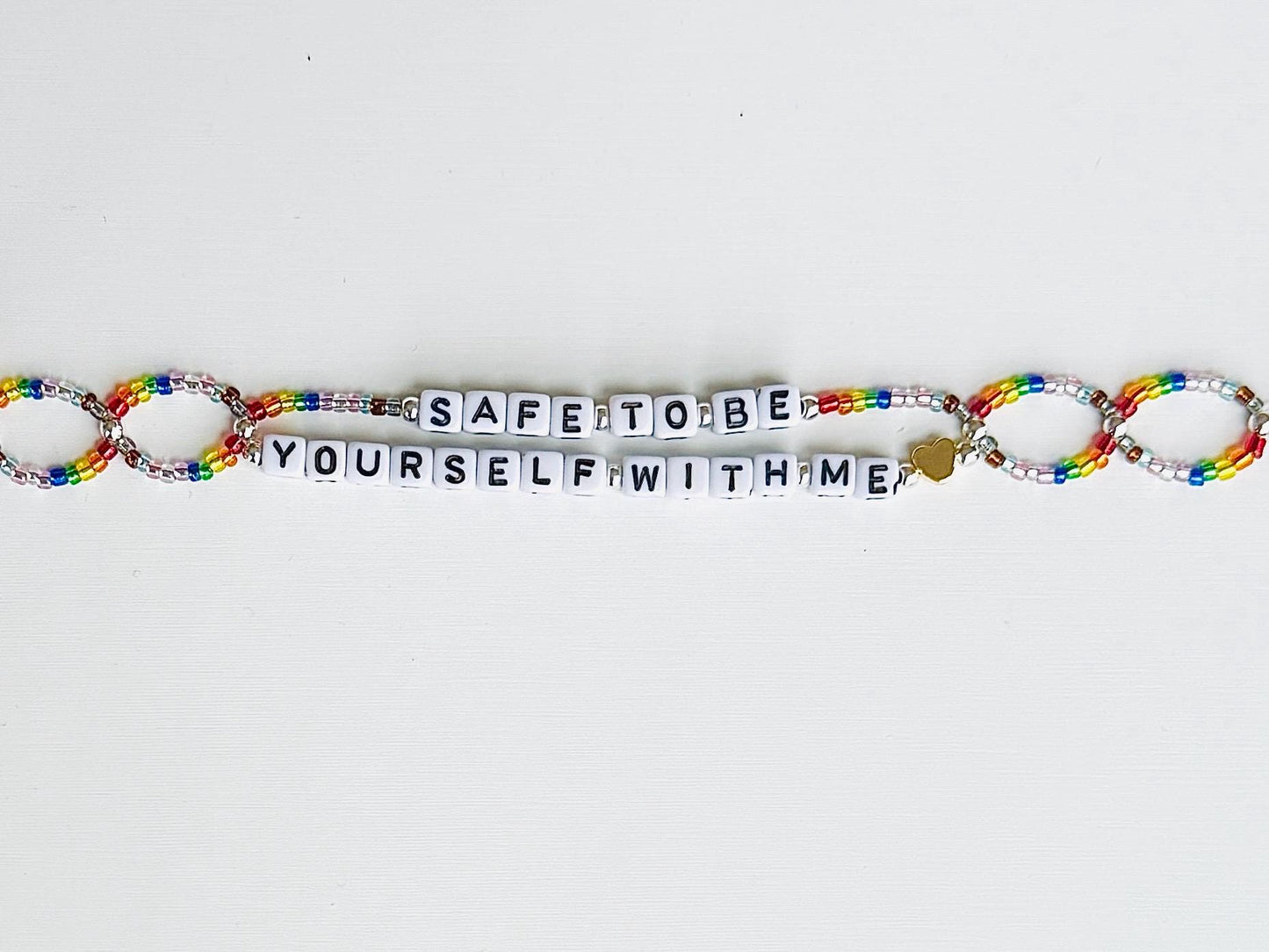 Safe With Me LGBTQIA+ Bracelet – Rainbow Beaded Pride Bracelet, Handmade Ally Jewelry, Inclusive Gift for LGBTQ+ Support