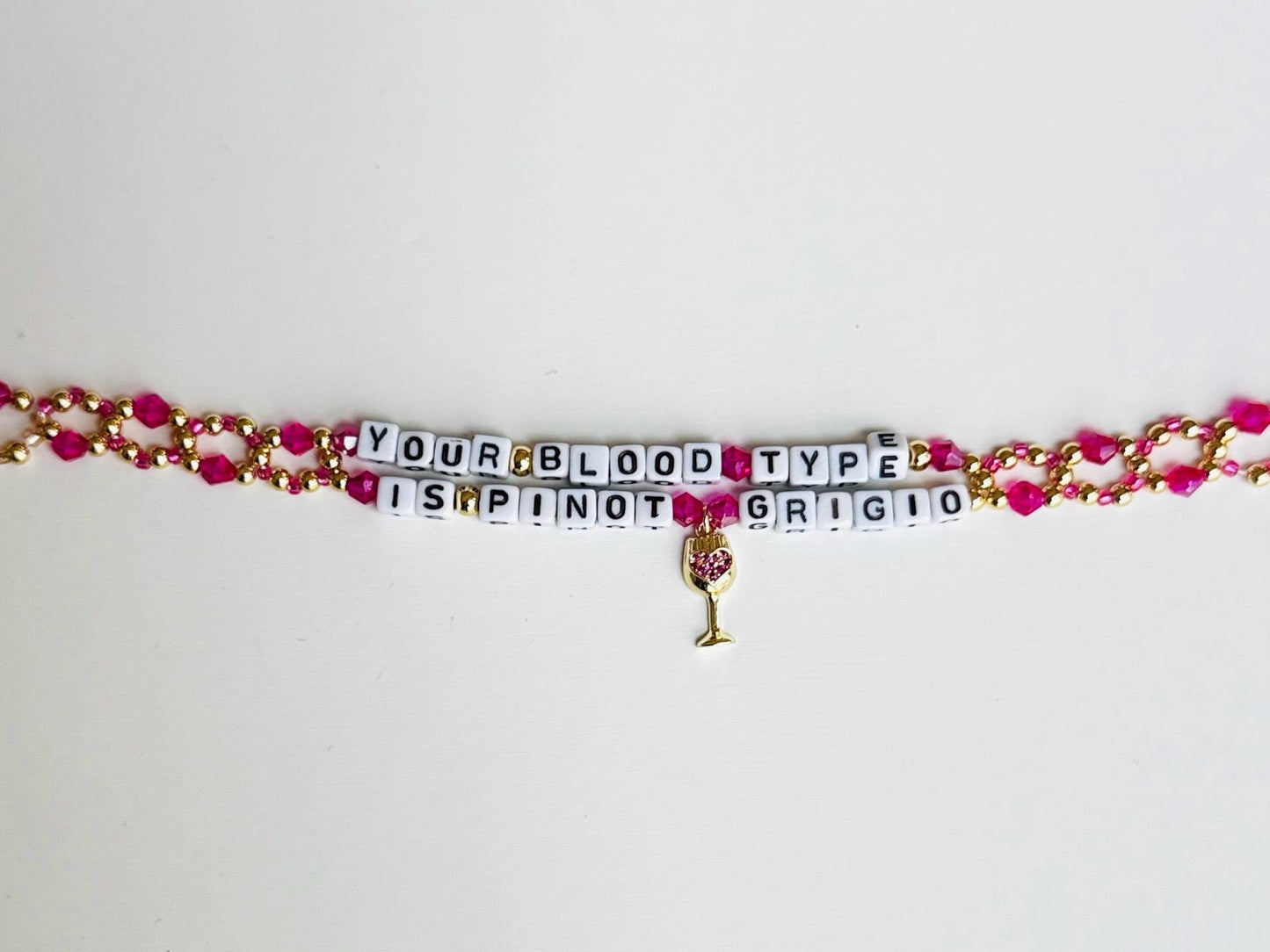 Your Blood Type is Pinot Grigio Bracelet – Double Layer Beaded Bracelet, Bravo TV Inspired Jewelry, Funny Gift for Wine Lovers