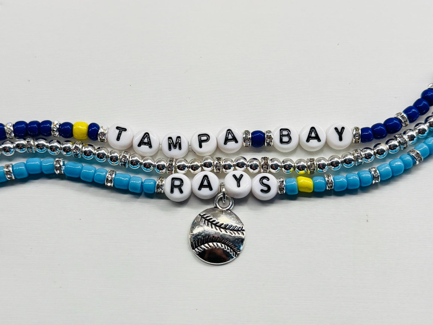 Tampa Bay Baseball Stack - Navy, Yellow & Silver-Plated Charm Bracelets