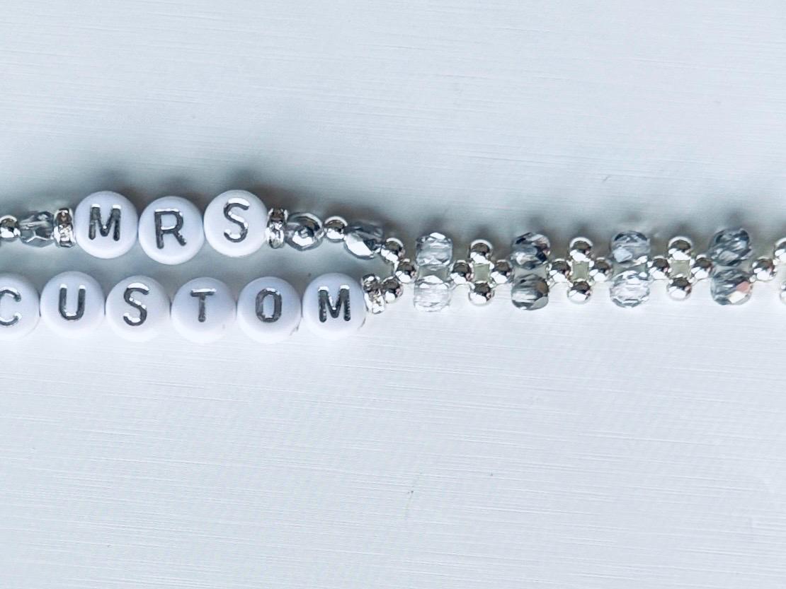MRS Custom Name Woven Bracelet – Handmade Seed Bead Bride Bracelet with Clasp, Bridal Shower or Engagement Gift
