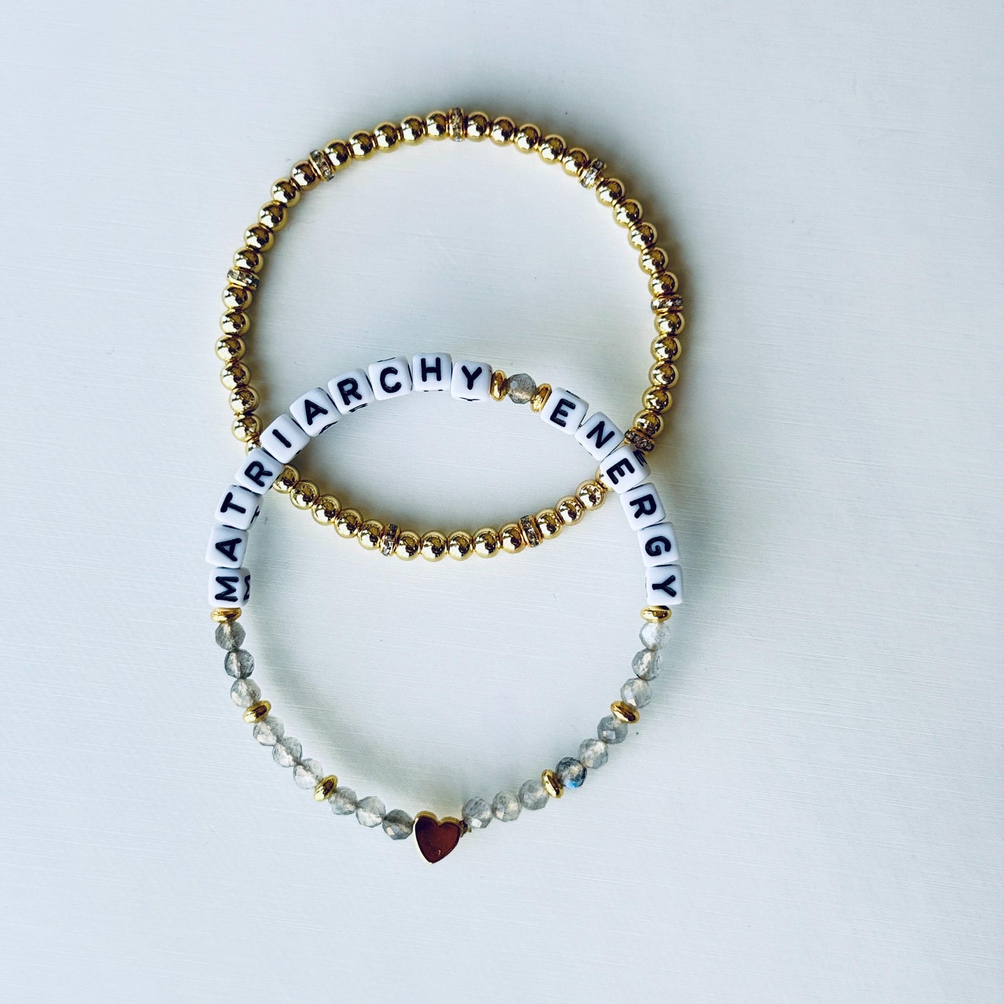 Matriarchy Energy Bracelet Stack – Labradorite & Gold Beaded Set for Intuition and Power, Handmade Inspirational Jewelry