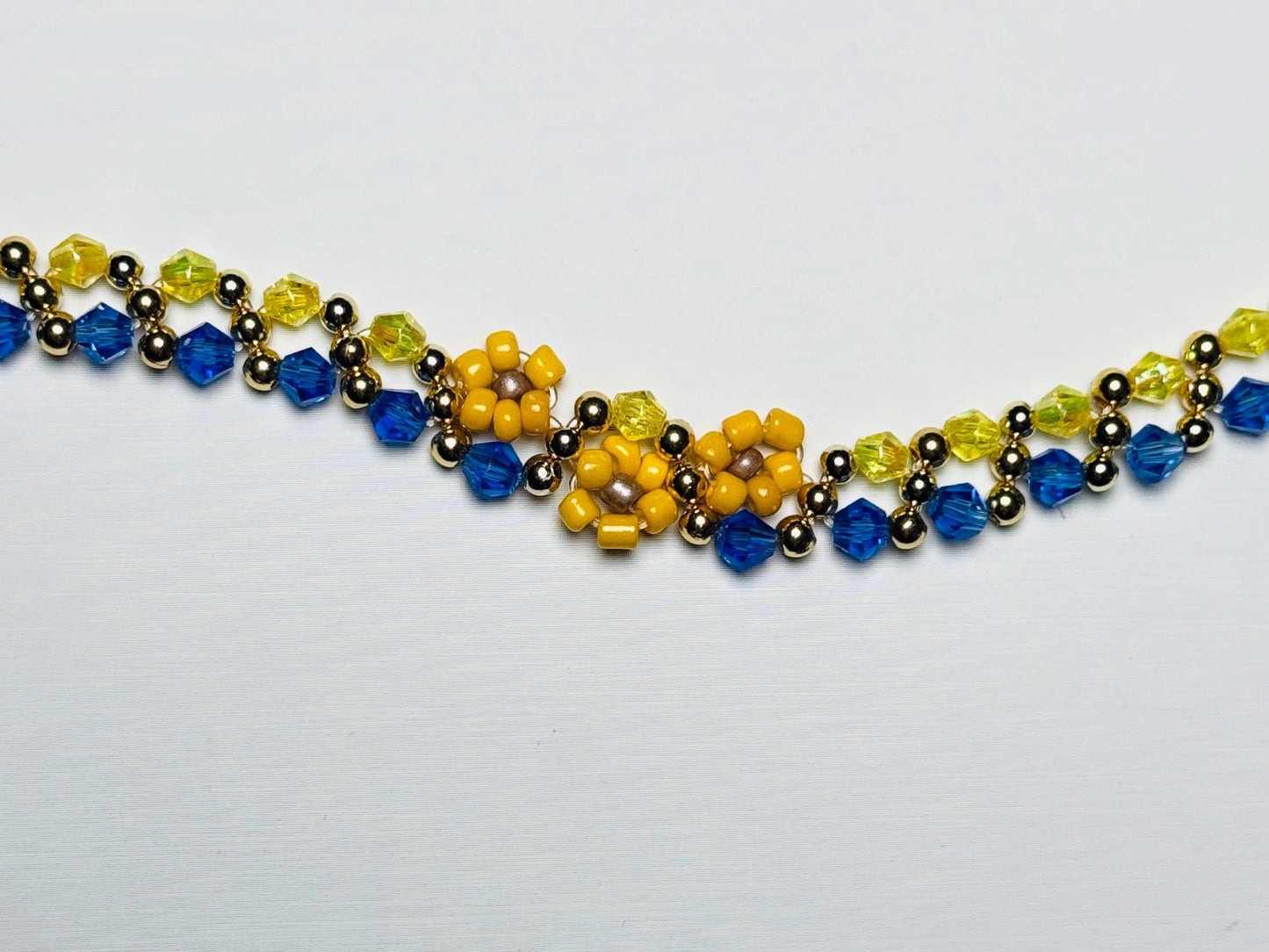 Sunflower Ukraine Support Bracelet – Blue and Yellow Stretch Beaded Bracelet, Handmade Humanitarian Jewelry Gift
