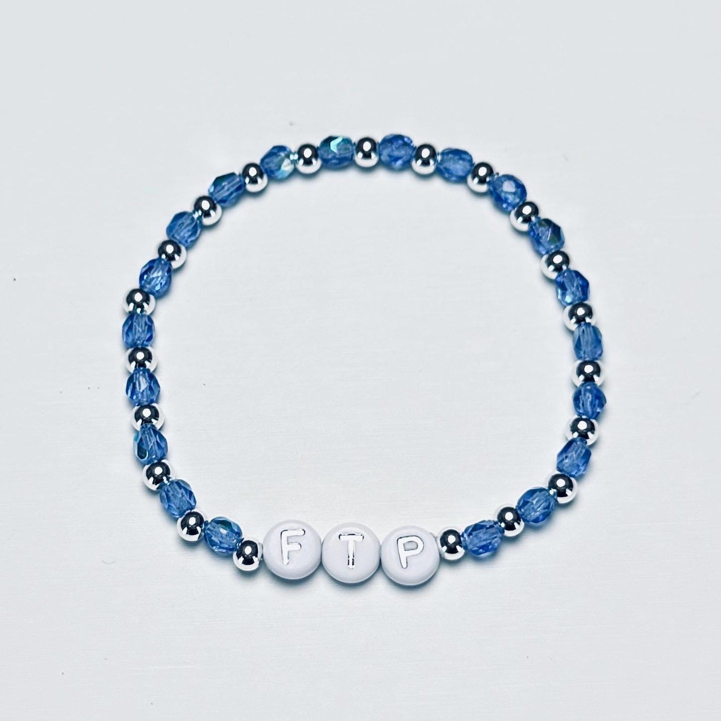FTP - Friendship Bracelet – Blue Beads & Silver/Gold Accents - Customizable Feminism/Rebellion Jewelry