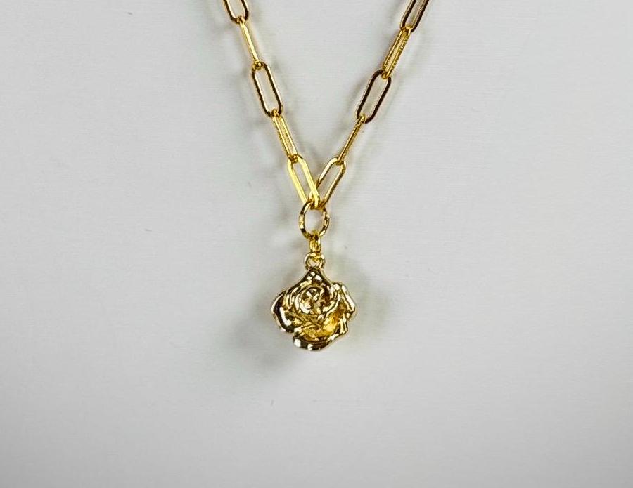 Rose Pendant & Initial Charm Necklace