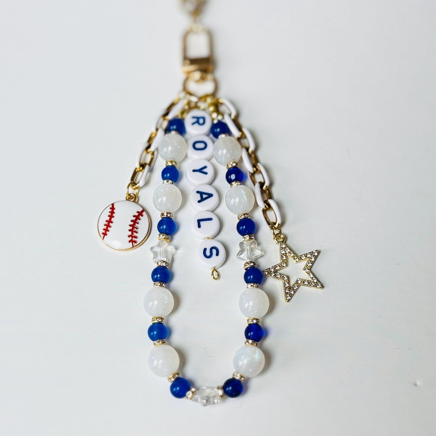 Royals Baseball Bag Charm – Blue and Gold Beaded Keychain, Kansas City Fan Gift, Game Day Purse or Backpack Accessory