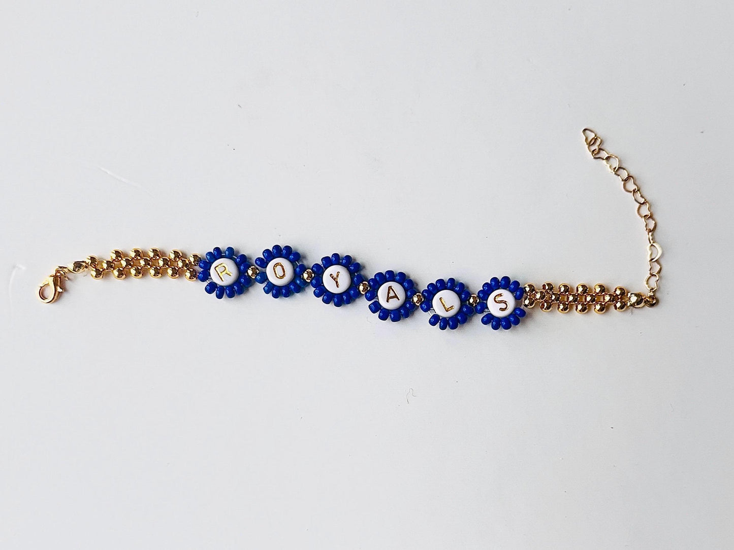Royals-Inspired Woven Baseball Bracelet – Blue and Gold Clasp Bracelet, Unisex Game Day Jewelry Gift for Fans