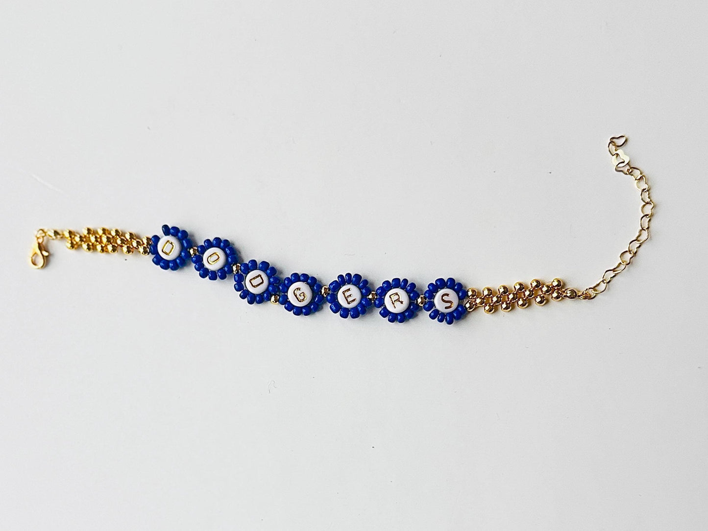 Dodgers-Inspired Woven Baseball Bracelet – Blue and Gold Clasp Bracelet, Unisex Game Day Jewelry Gift