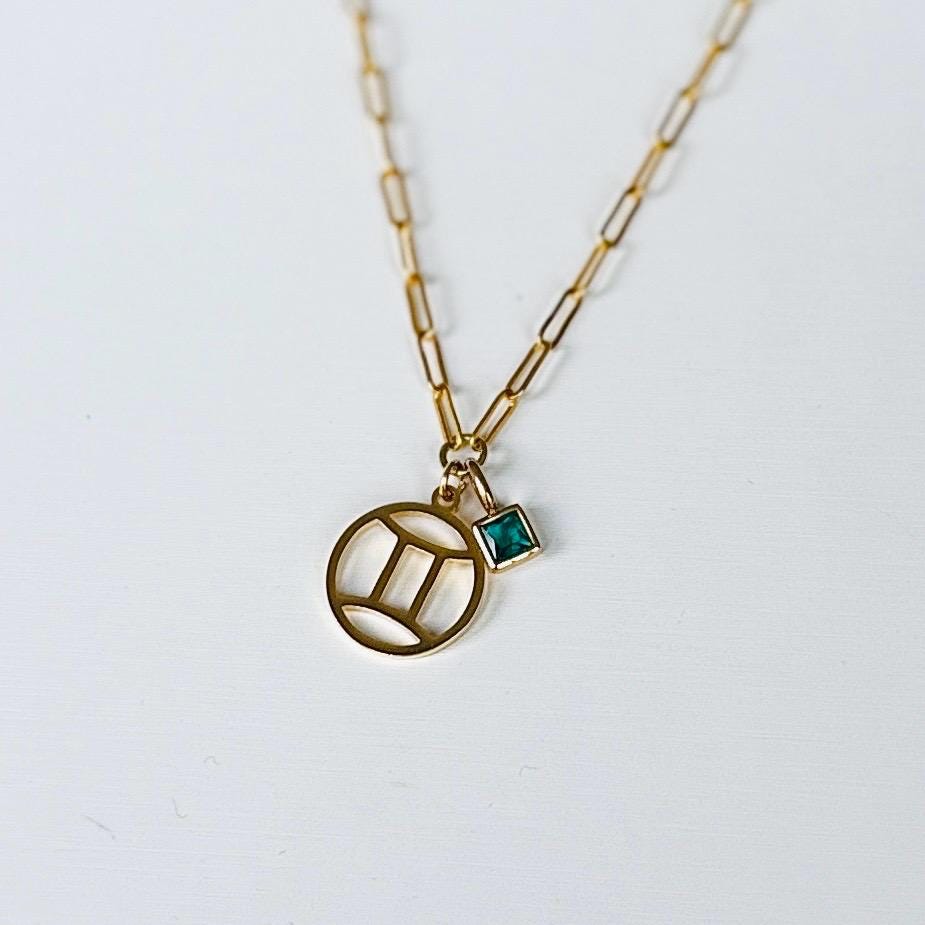 Personalized Zodiac Pendant Necklace with Birthstone Charm – Custom Astrology Jewelry in Gold or Silver