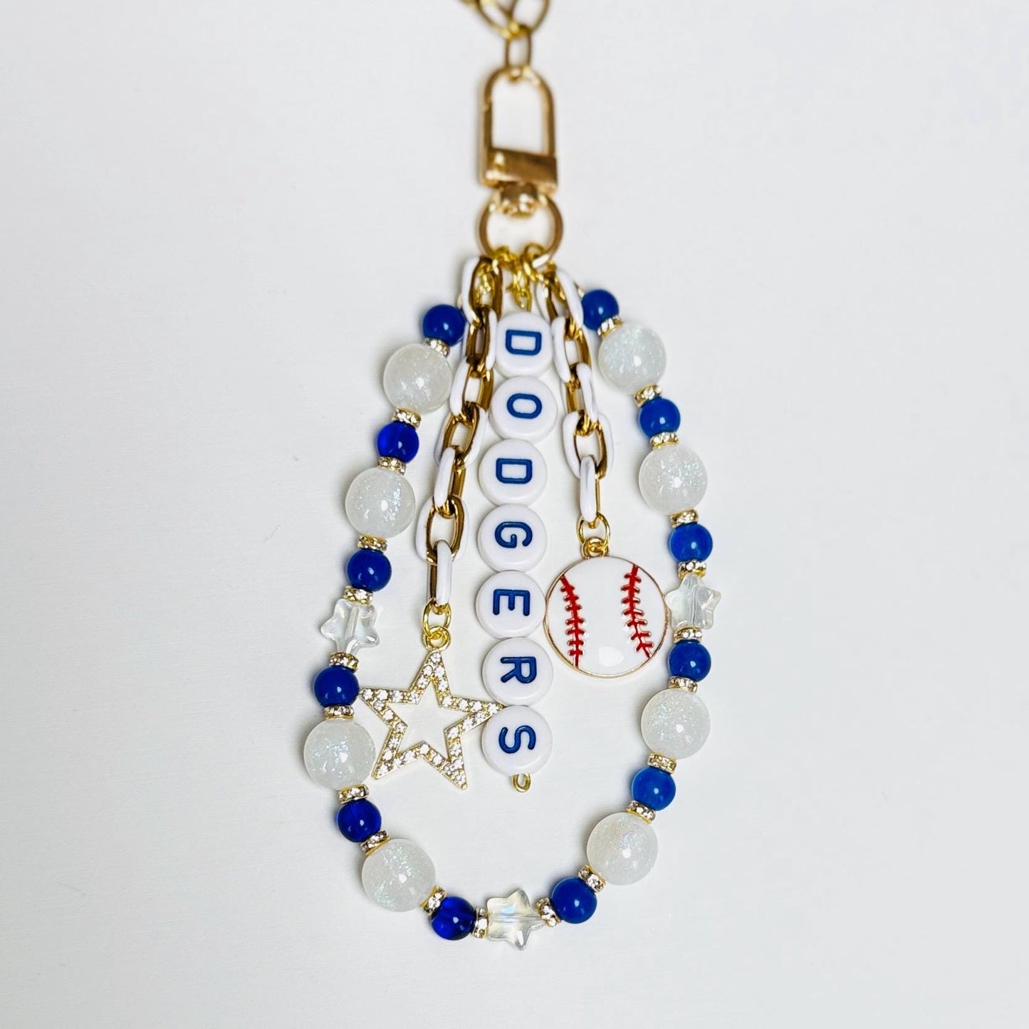 Dodgers Baseball Bag Charm – Beaded Keychain for Baseball Fans, Gift for Her, Game Day Purse Accessory