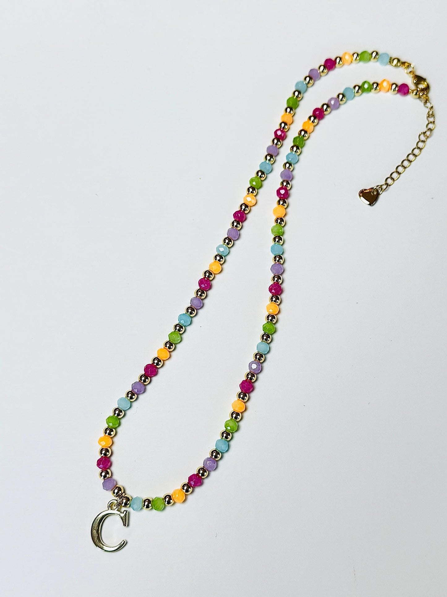 Multicolor Initial Necklace with Gold Accents and Gold Letter Charm