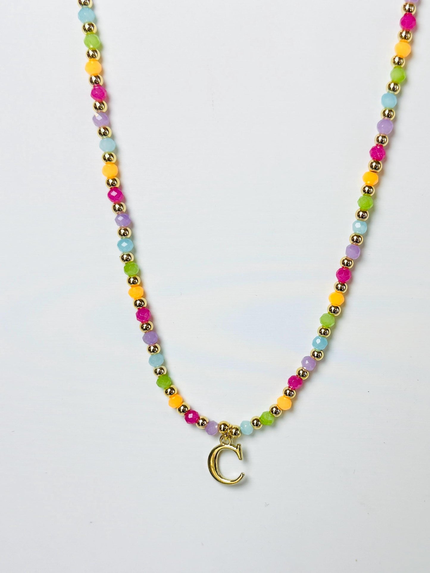 Multicolor Initial Necklace with Gold Accents and Gold Letter Charm