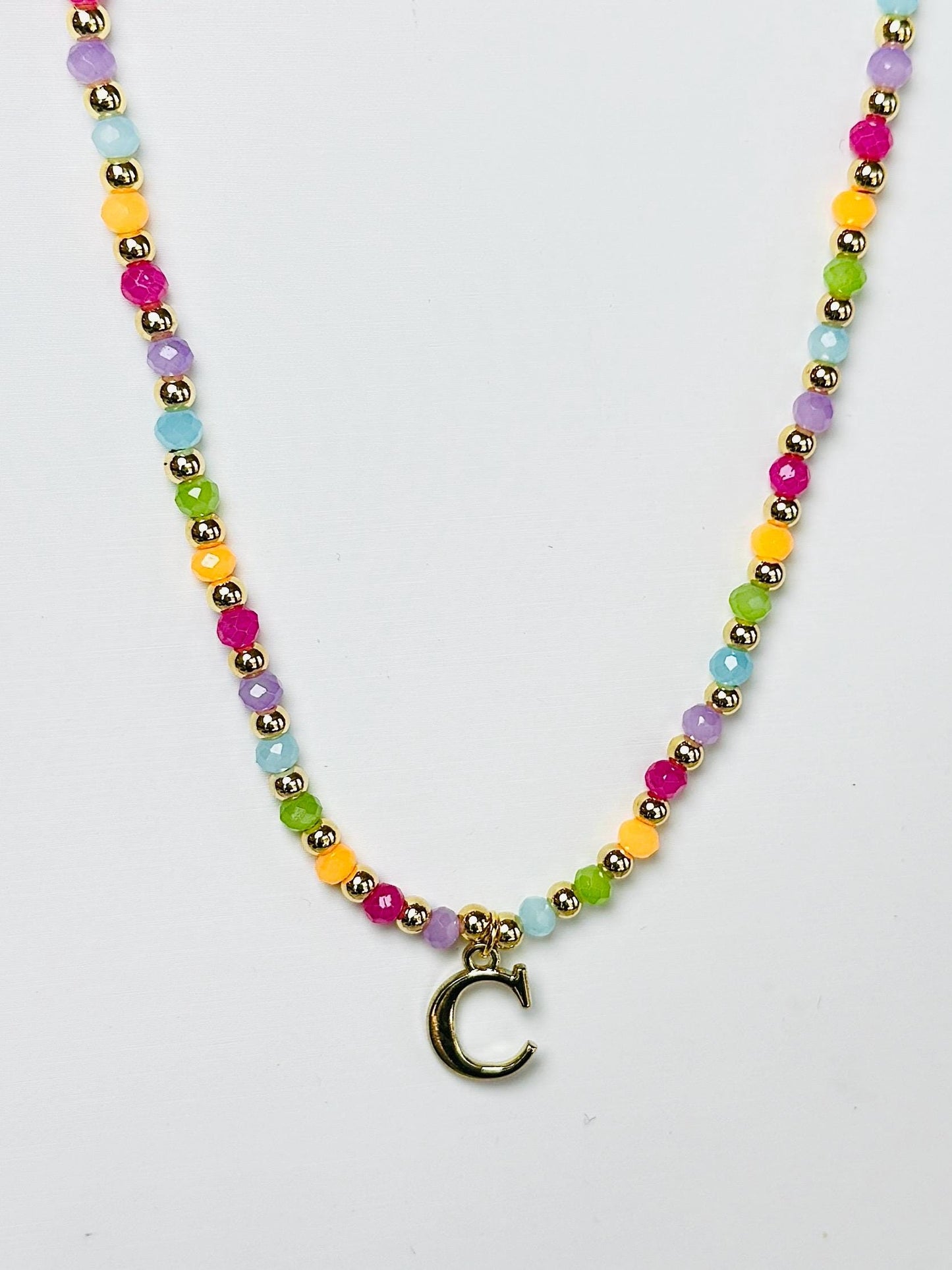Multicolor Initial Necklace with Gold Accents and Gold Letter Charm