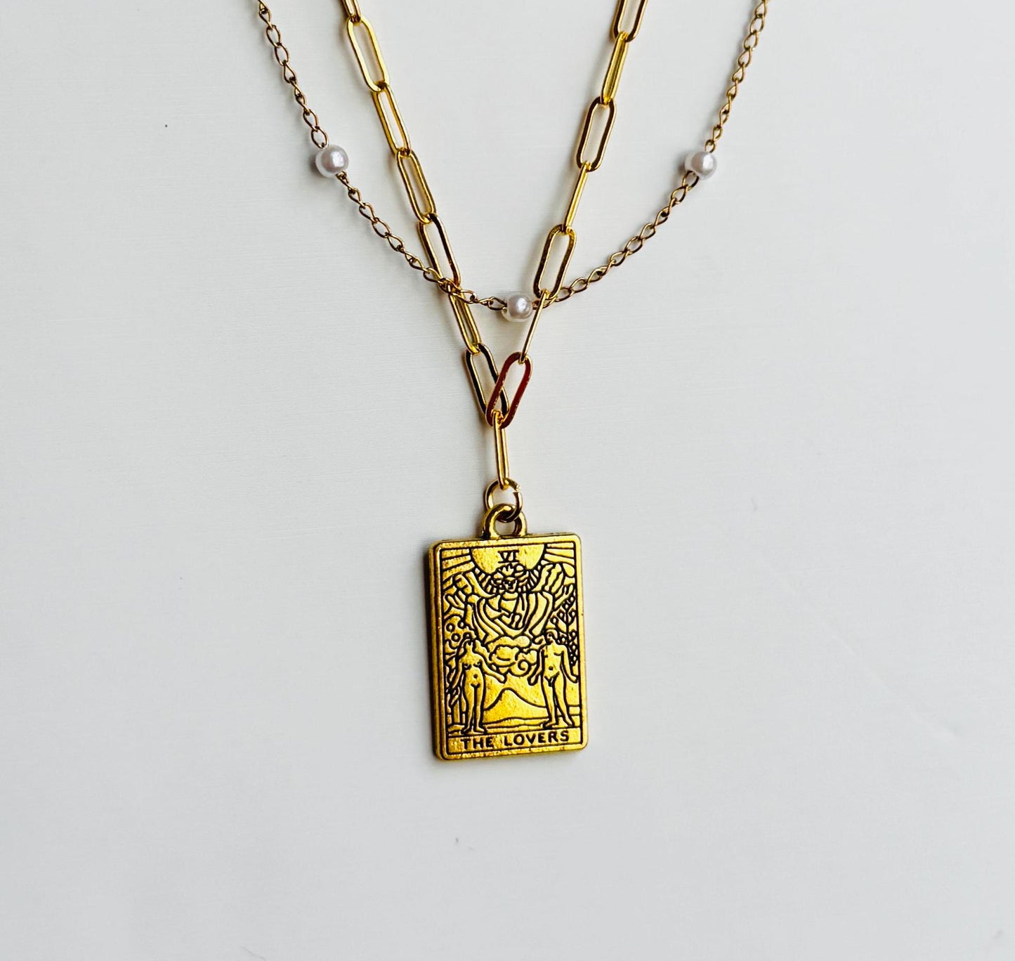Dainty Tarot Card Necklace – Minimalist Tarot Charm with Crystal Pendant, Spiritual Jewelry, Handmade Gift
