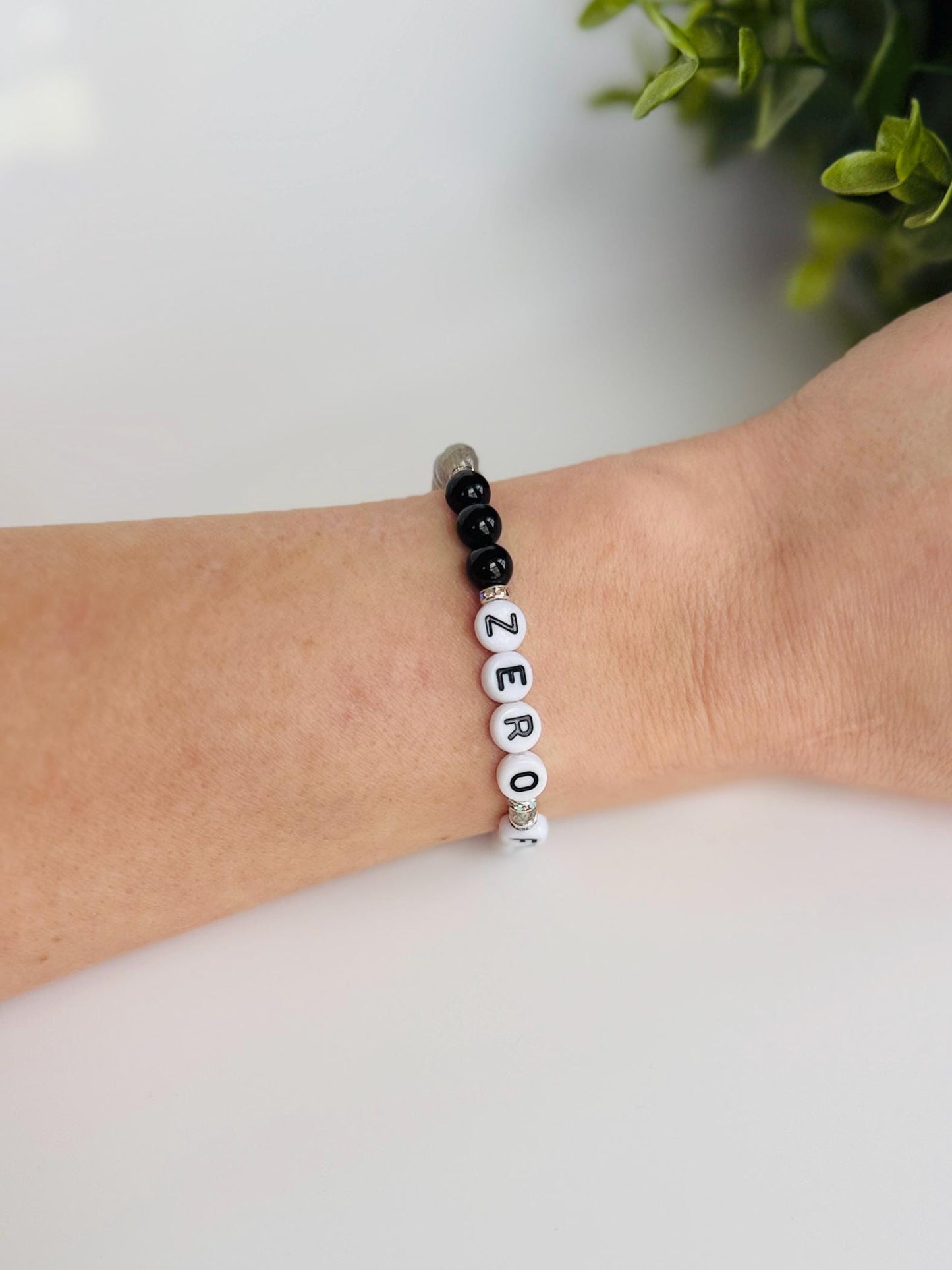 ZERO FUCKS Bracelet – Labradorite & Black Tourmaline Beaded Protection Bracelet with Silver Accents, Stretchy