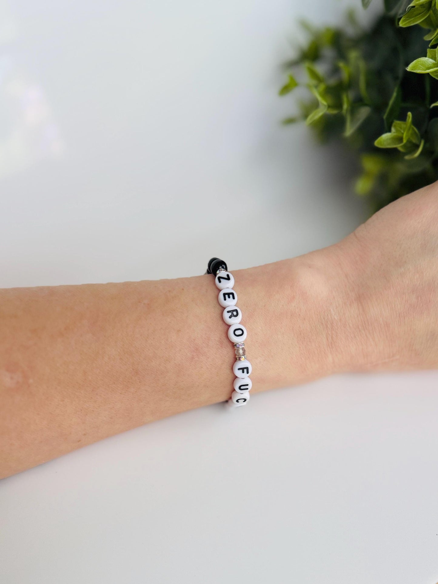 ZERO FUCKS Bracelet – Labradorite & Black Tourmaline Beaded Protection Bracelet with Silver Accents, Stretchy