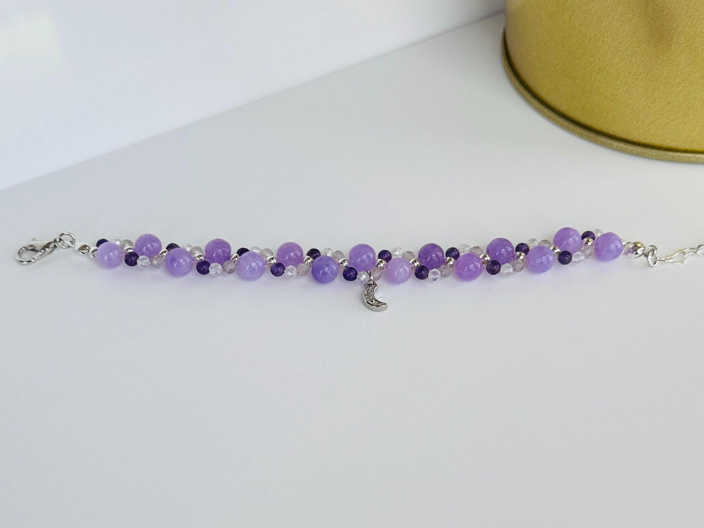 The Veil Bracelet – Amethyst & Labradorite Beaded Bracelet for Liminal Energy & Intuition, Stretch or Cord Options