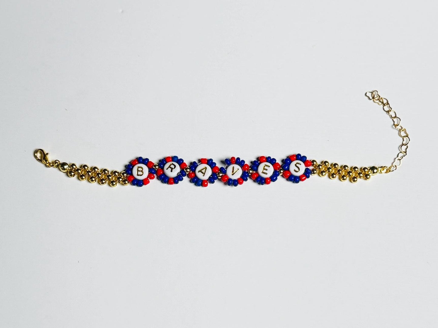 Braves Baseball Circle Bracelet – Navy, Red & Gold Plated Handmade Fan Jewelry, Game Day Gift for Her or Unisex Wear