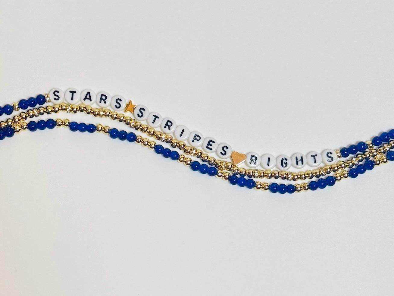Stars Stripes Rights Bracelet Stack – 3-Piece Handmade Beaded Set, Patriotic Protest Jewelry, Human Rights Gift
