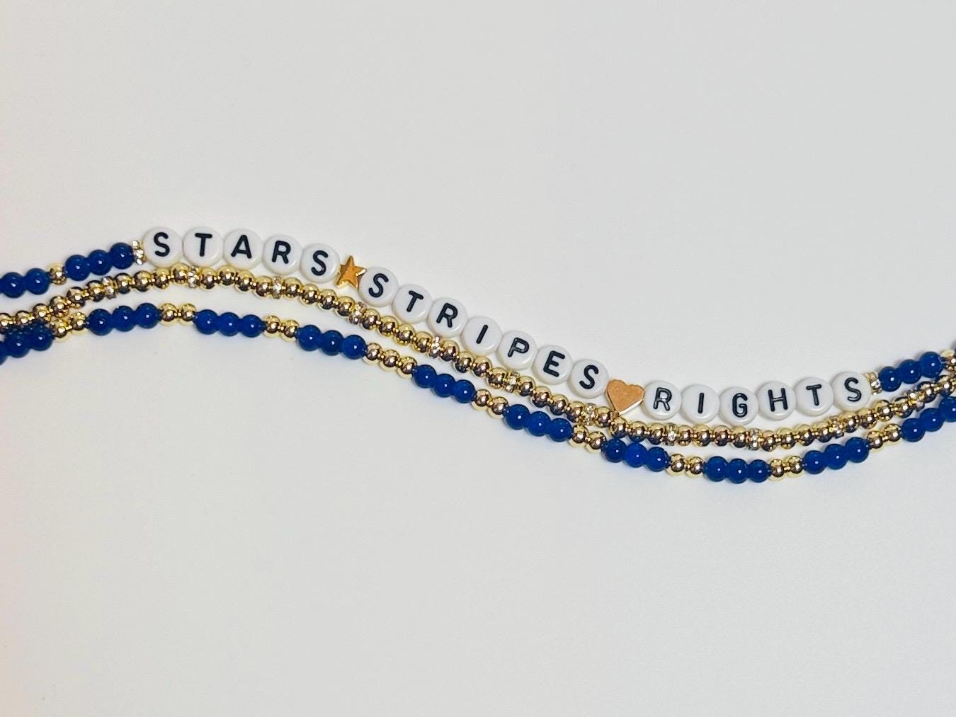 Stars Stripes Rights Bracelet Stack – 3-Piece Handmade Beaded Set, Patriotic Protest Jewelry, Human Rights Gift