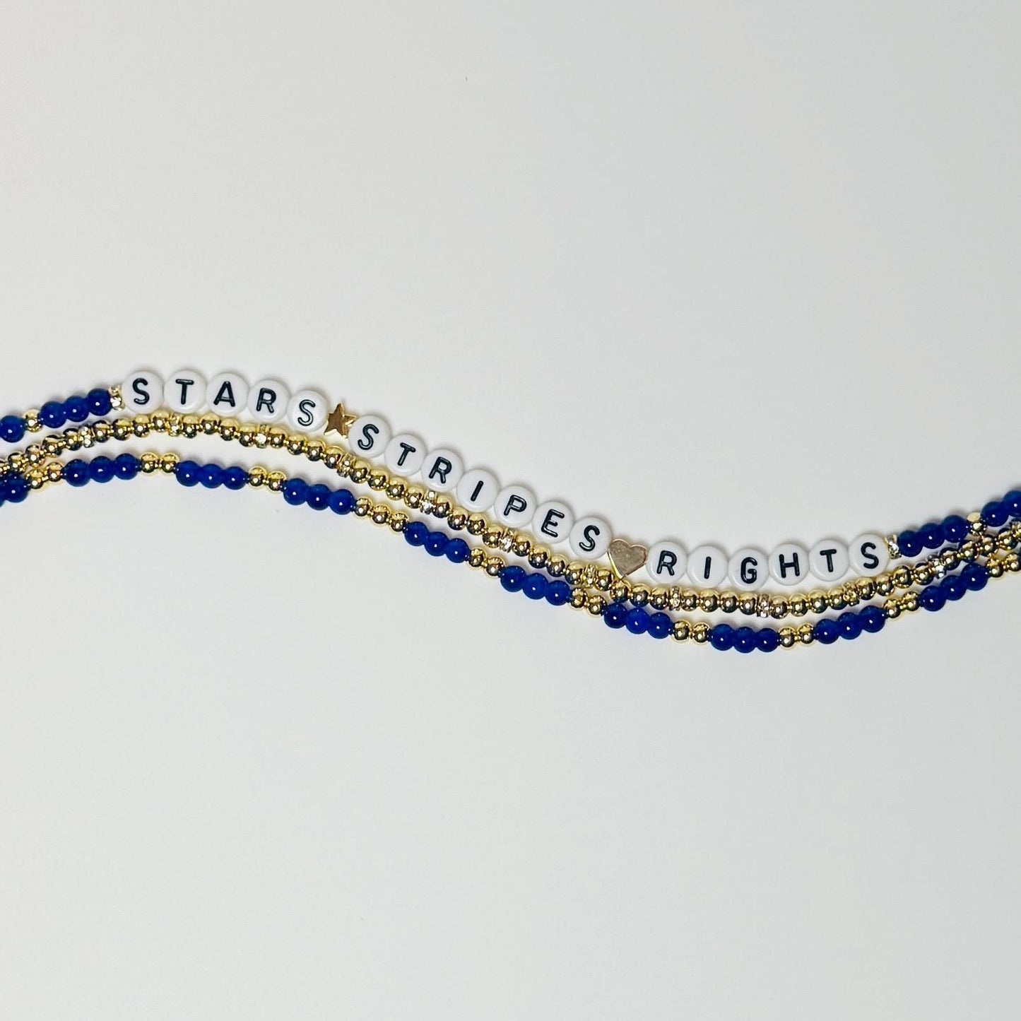 Stars Stripes Rights Bracelet Stack – 3-Piece Handmade Beaded Set, Patriotic Protest Jewelry, Human Rights Gift