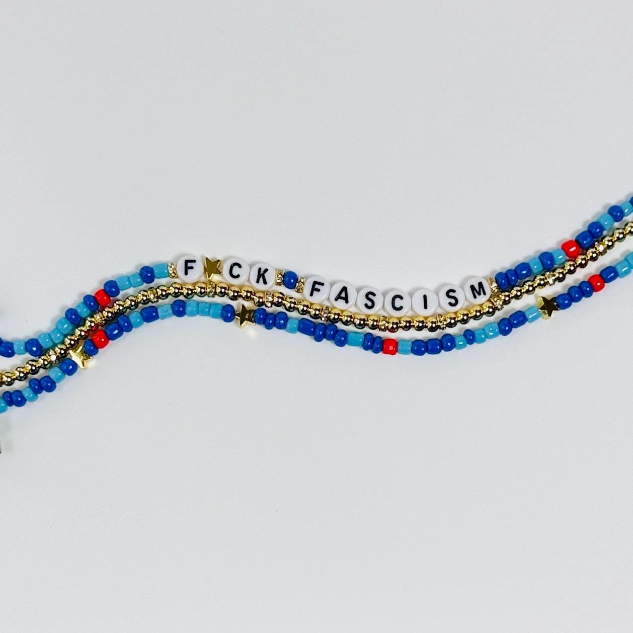 F*ck Fascism Bracelet Stack – 3-Piece Beaded Set, Patriotic Protest Jewelry, Handmade Human Rights Gift, Made to Order in Multiple Sizes