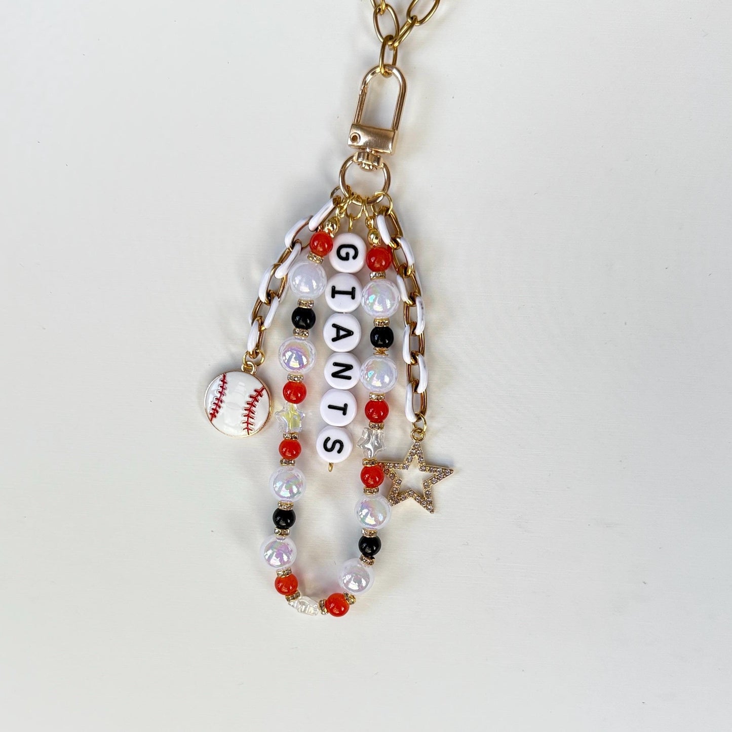 Giants Baseball Bag Charm – Handmade Beaded Keychain with Star Charms, Fan Gift, Sports Accessory or Backpack Zipper Pull
