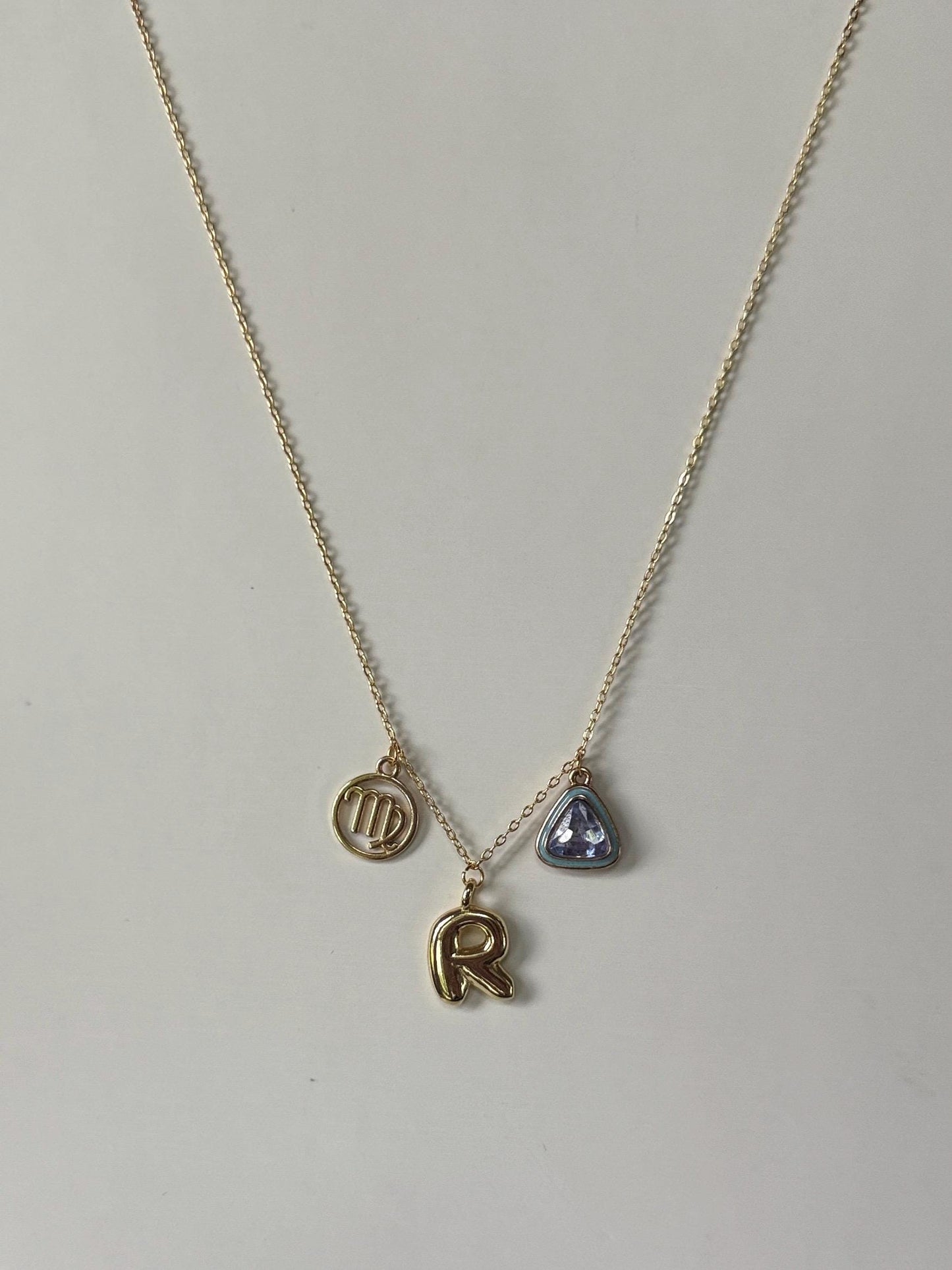 Gold Personalized Charm Necklace – 18K Gold Plated Necklace with Letter, Zodiac, and Birthstone Charms, Custom Gift for Her
