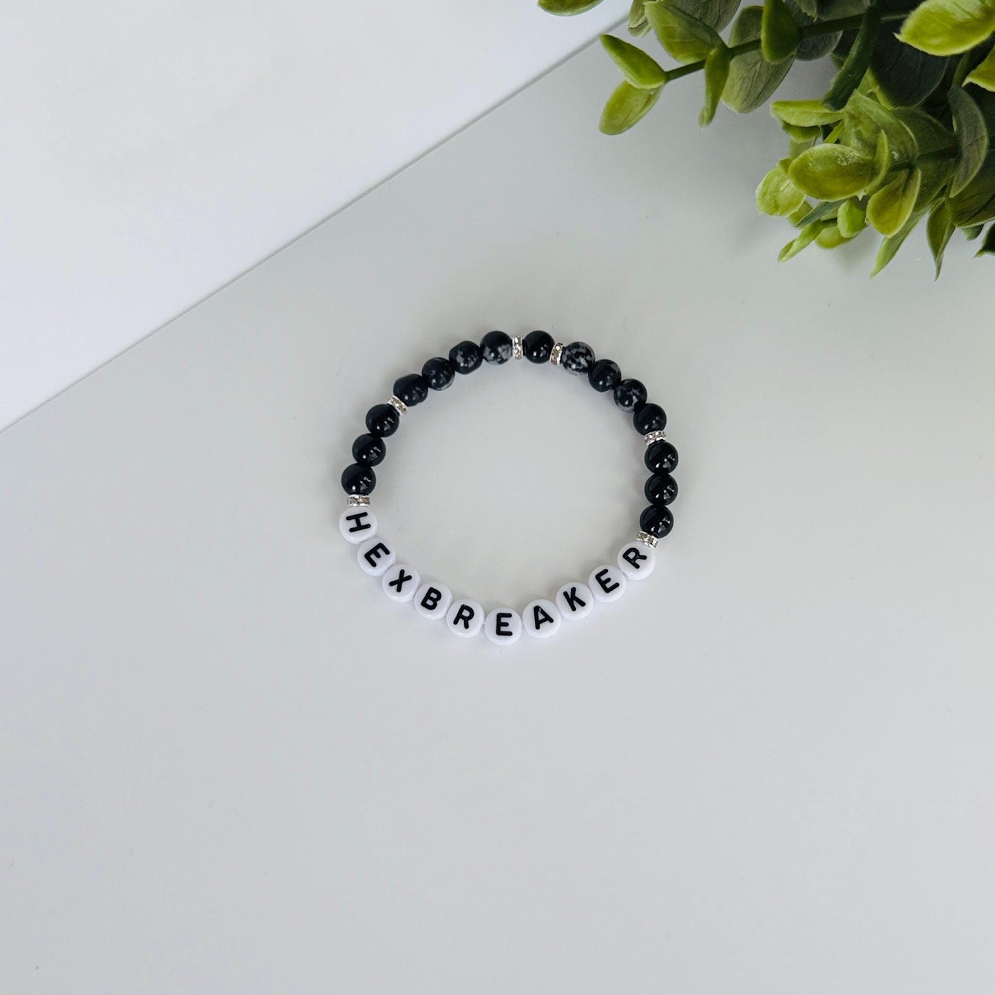 HEXBREAKER Bracelet – Black Tourmaline & Snowflake Obsidian Stretch Bracelet for Energetic Protection & Power