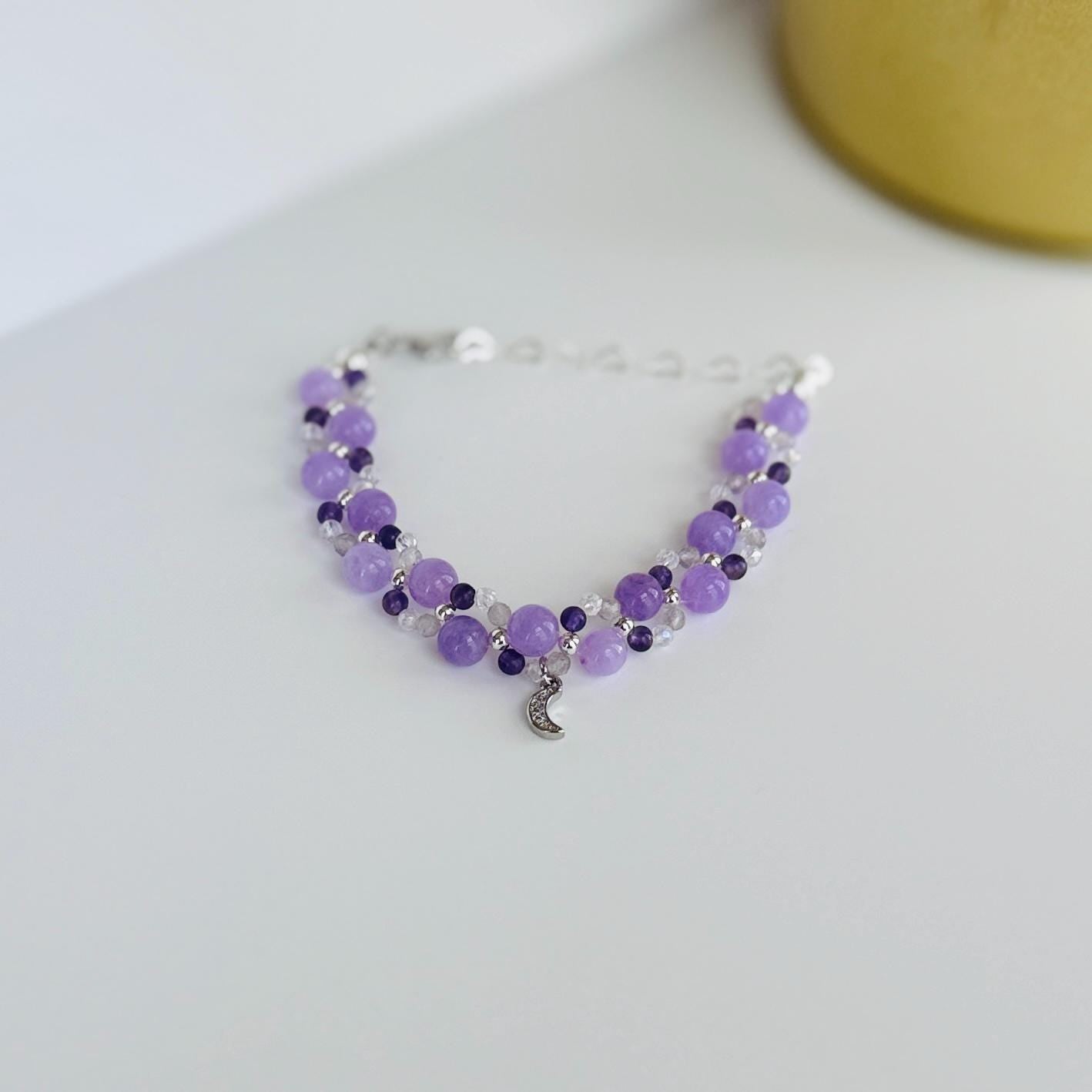 The Veil Bracelet – Amethyst & Labradorite Beaded Bracelet for Liminal Energy & Intuition, Stretch or Cord Options