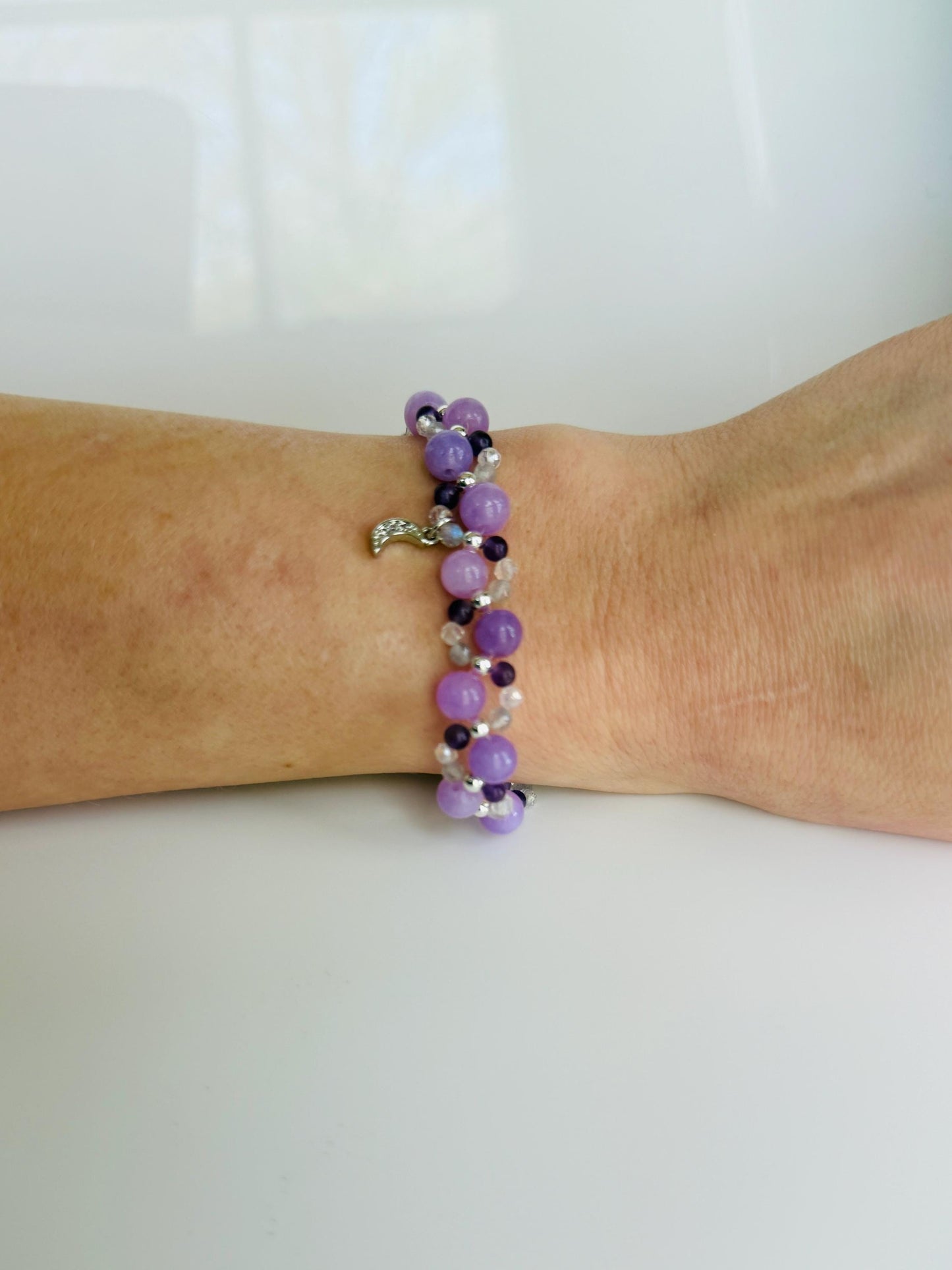 The Veil Bracelet – Amethyst & Labradorite Beaded Bracelet for Liminal Energy & Intuition, Stretch or Cord Options