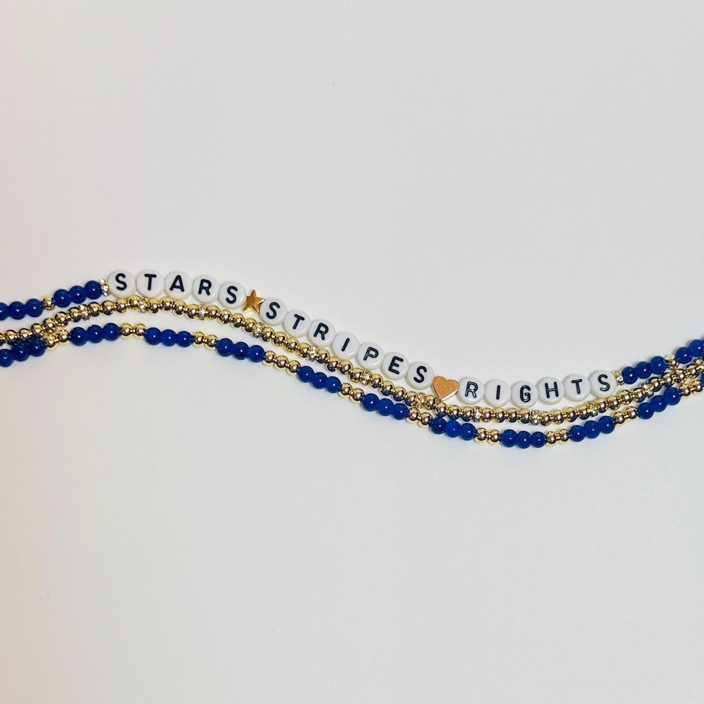 Stars Stripes Rights Bracelet Stack – 3-Piece Handmade Beaded Set, Patriotic Protest Jewelry, Human Rights Gift