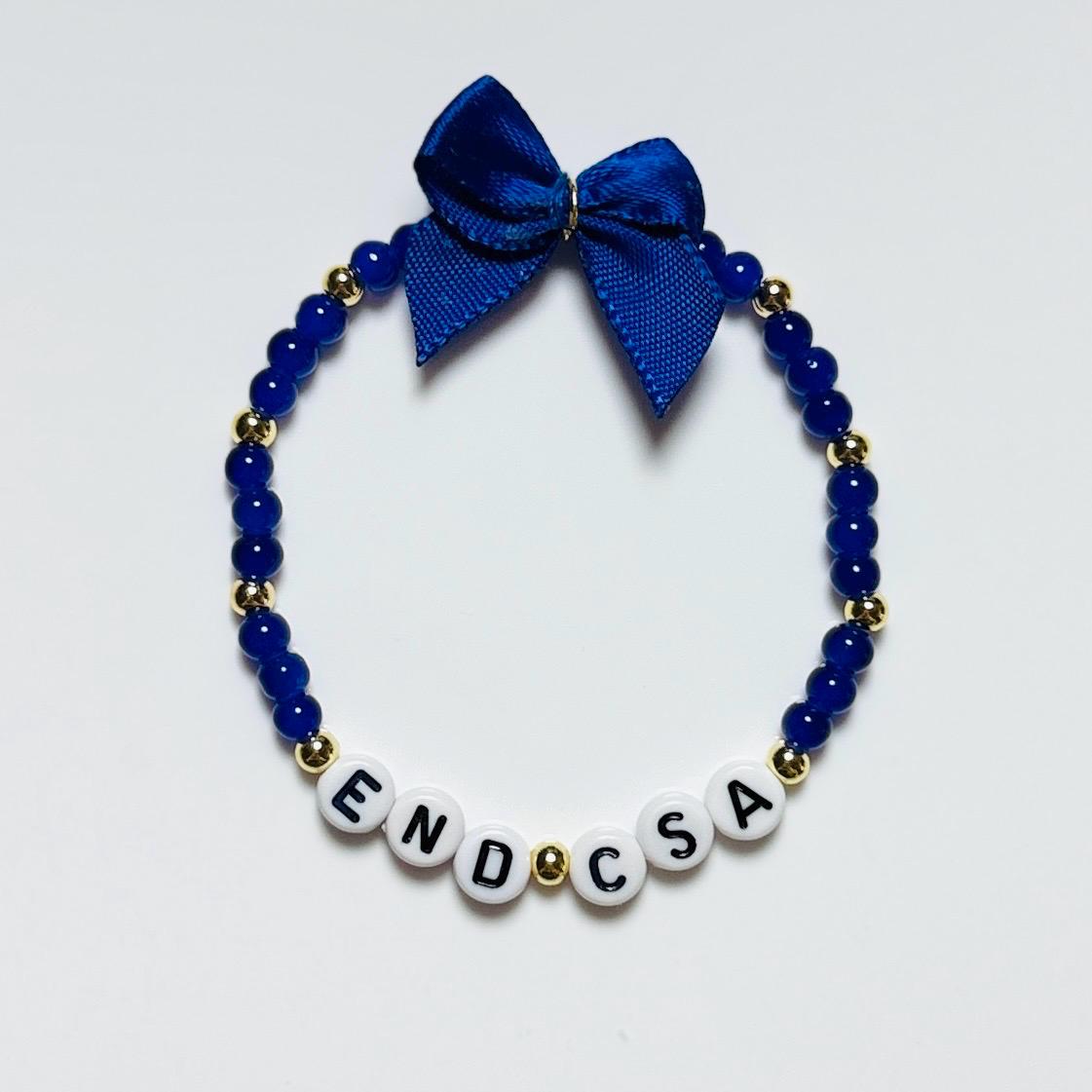 End CSA Support Bracelet – Blue and Gold Beaded Stretch Bracelet, Proceed Donation, Fundraiser Gift to Protect Children