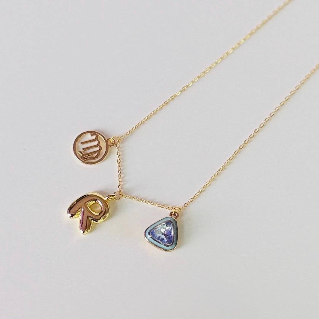 Gold Personalized Charm Necklace – 18K Gold Plated Necklace with Letter, Zodiac, and Birthstone Charms, Custom Gift for Her