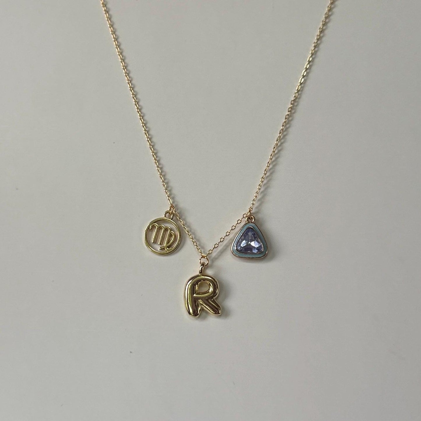 Gold Personalized Charm Necklace – 18K Gold Plated Necklace with Letter, Zodiac, and Birthstone Charms, Custom Gift for Her