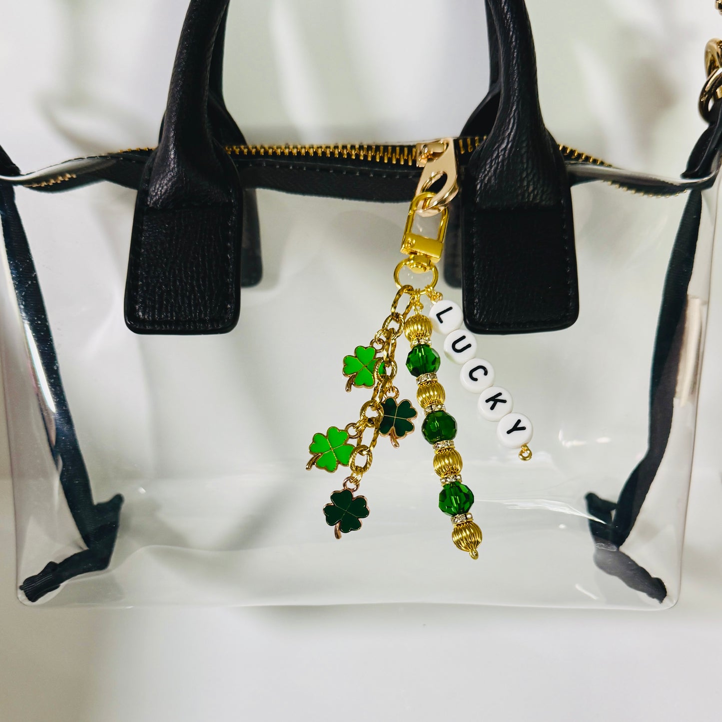 Lucky Clover Keychain: Green Glass Bead Bag Charm, St. Patrick's Day