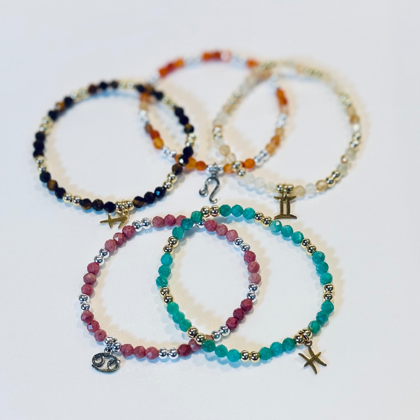 Zodiac Crystal Bracelet with Sign Charm | Personalized Astrology Bracelet: 4mm Faceted Gemstone Beads, Gold or Silver Zodiac Jewelry