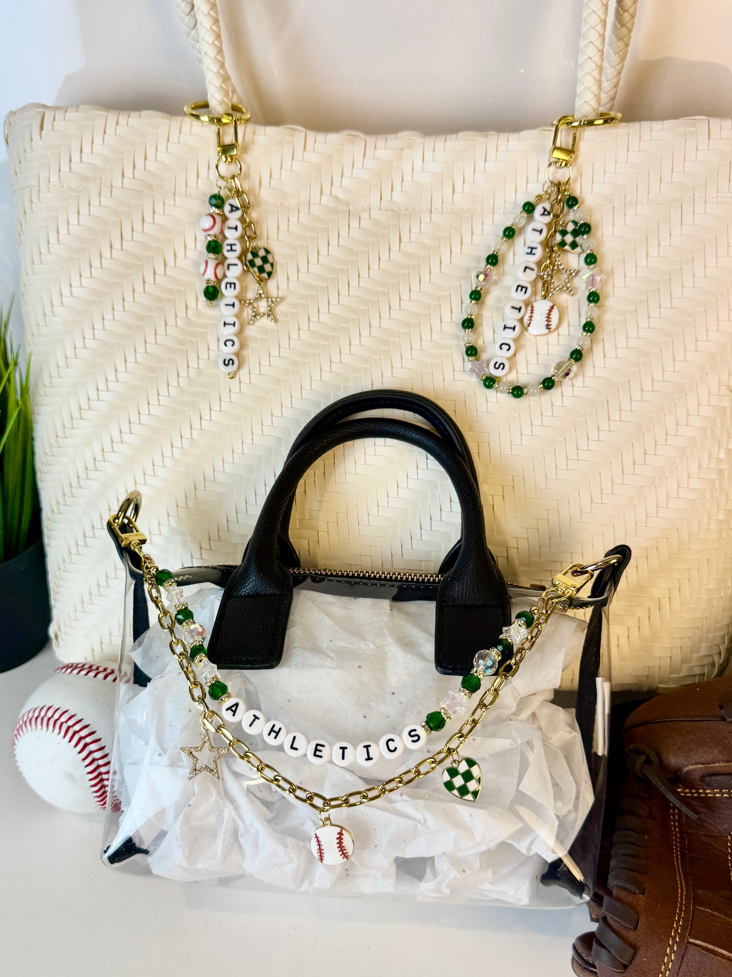 Athletics Bag Charm | Baseball Keychain Zipper Pull | Baseball Fan Gift | Choose Your Team & Size | Handmade Sports Accessory