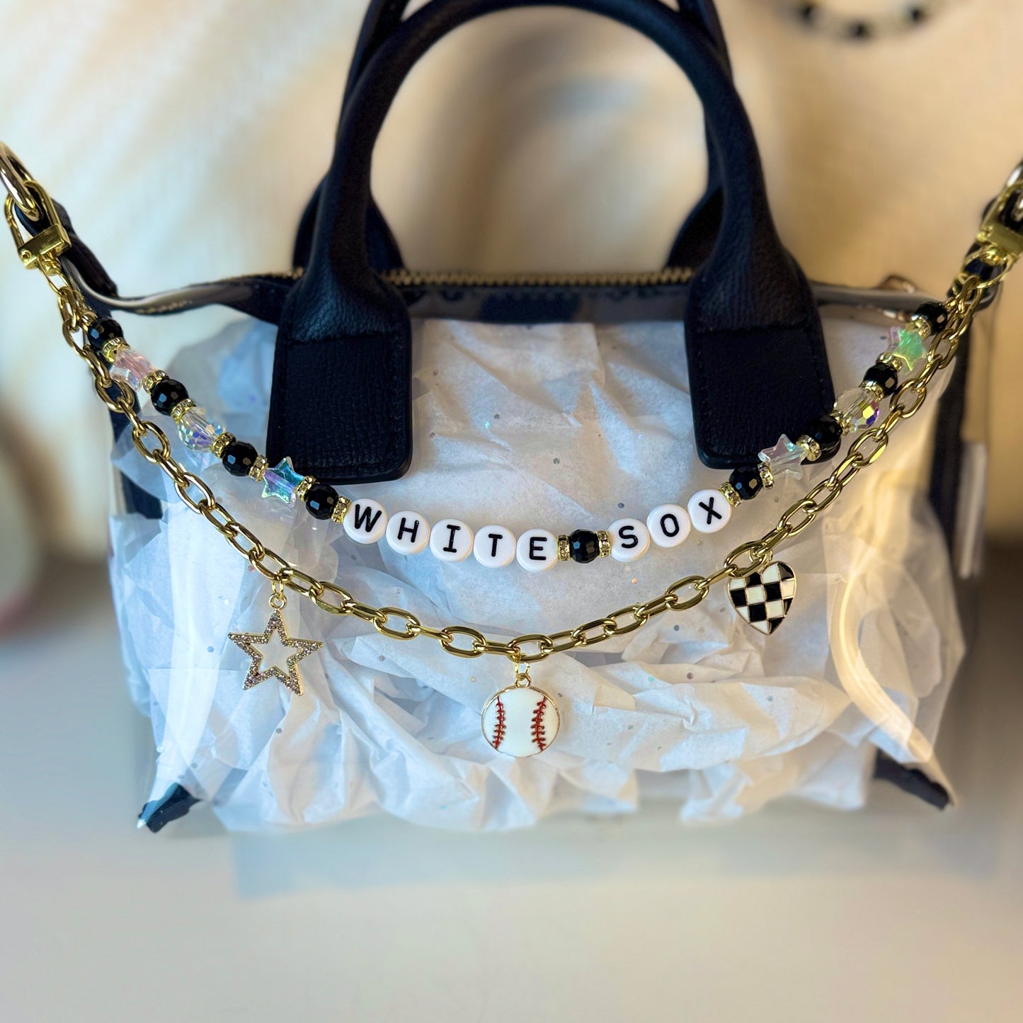 White Sox Bag Charm | Baseball Keychain Zipper Pull | Baseball Fan Gift | Choose Your Team & Size | Handmade Sports Accessory