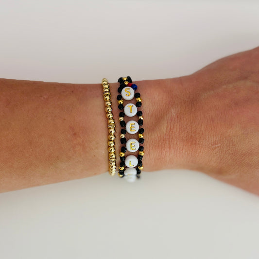 Steelers Woven, Beaded Bracelet, Seed Bead Jewelry, Handmade Game Day Gift