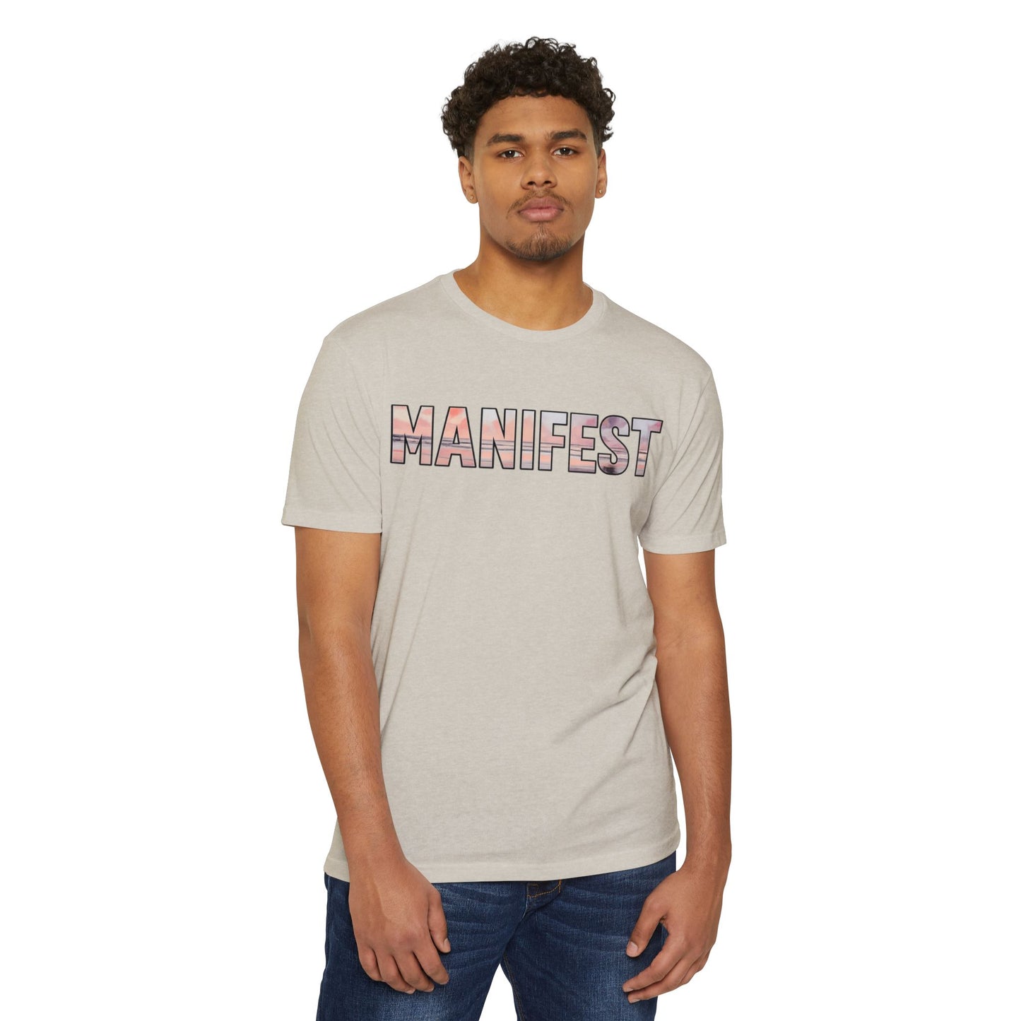 Manifest Sunset Block Text T-Shirt, Manifest Graphic Tee, Positive Affirmation Top