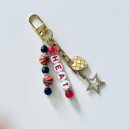 Heat Basketball Keychain – Black & Red Beaded Keychain with be Star and Heart Charms