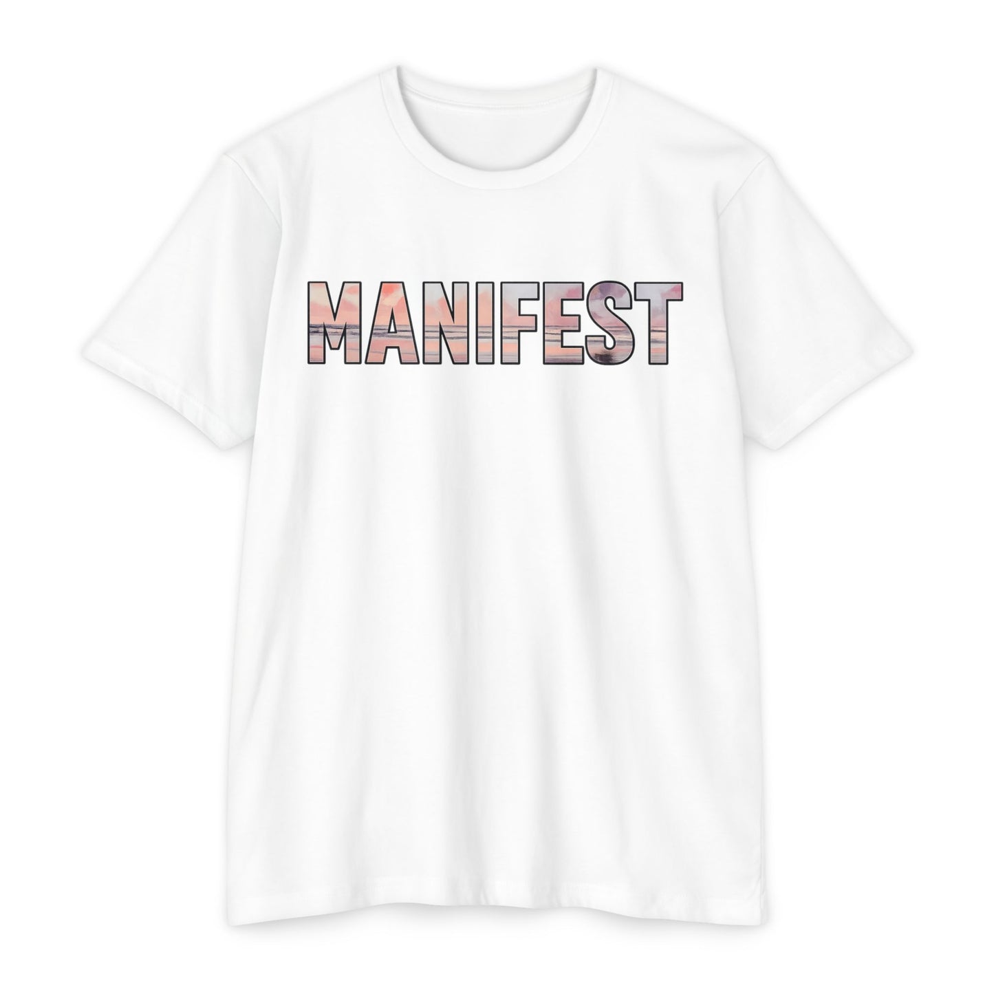 Manifest Sunset Block Text T-Shirt, Manifest Graphic Tee, Positive Affirmation Top