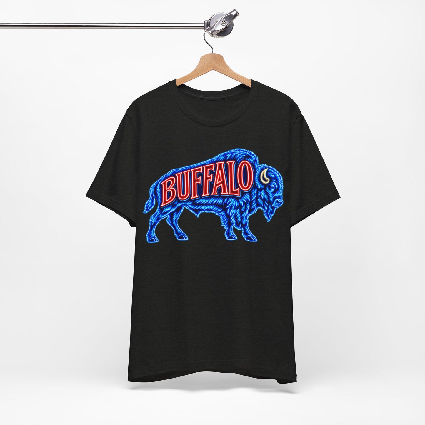 Buffalo Neon Sign T-Shirt, Retro Bison Graphic Tee, Football Shirt