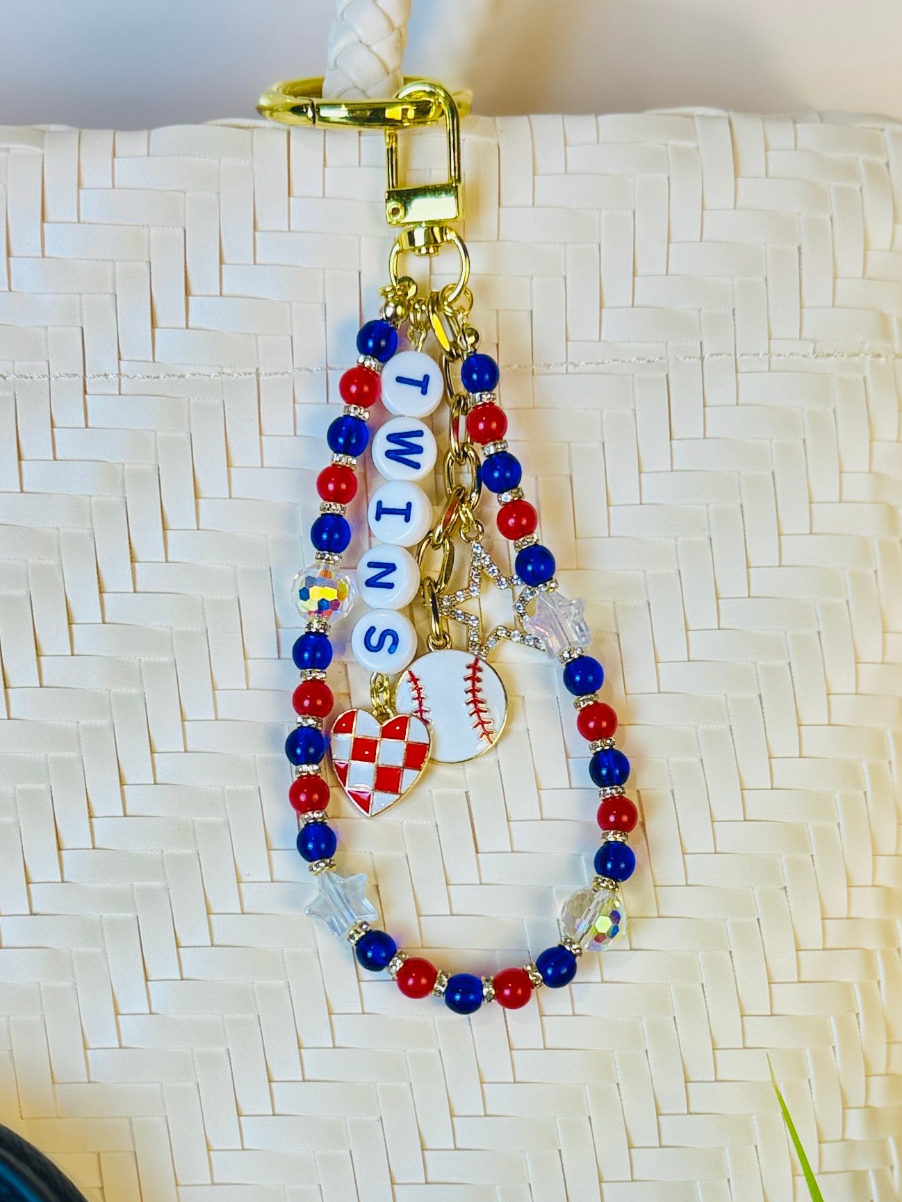 Twins Bag Charm | Baseball Keychain Zipper Pull | Baseball Fan Gift | Choose Your Team & Size | Handmade Sports Accessory