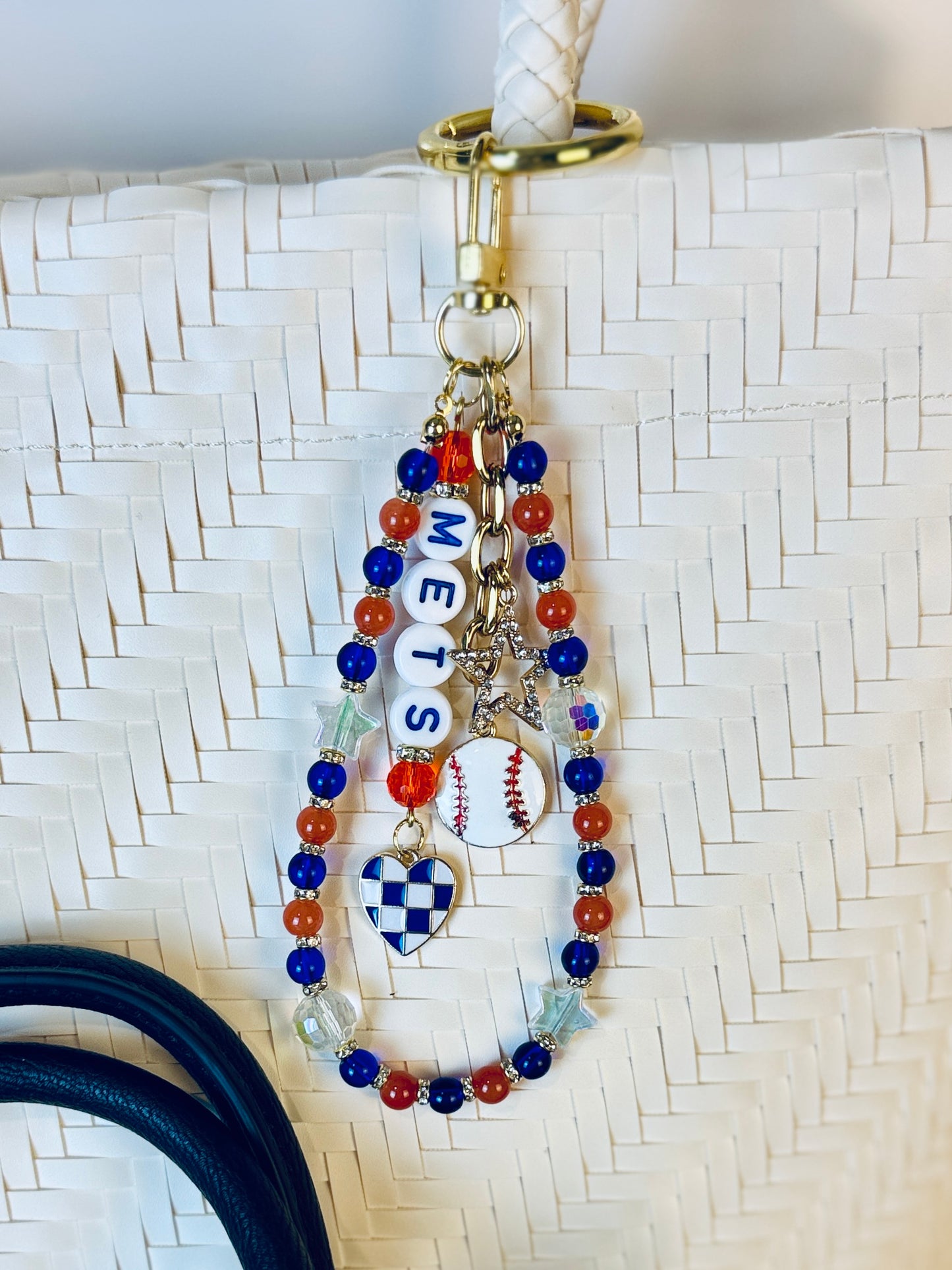 Mets Bag Charm | Baseball Keychain Zipper Pull | Baseball Fan Gift | Choose Your Team & Size | Handmade Sports Accessory