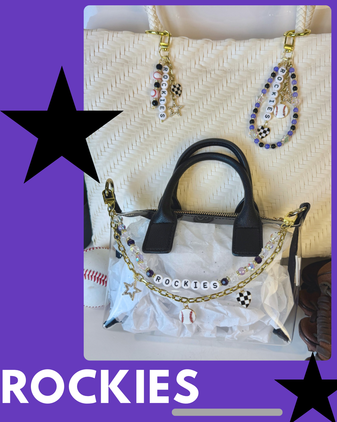 Rockies Bag Charm | Baseball Keychain Zipper Pull | Baseball Fan Gift | Choose Your Team & Size | Handmade Sports Accessory