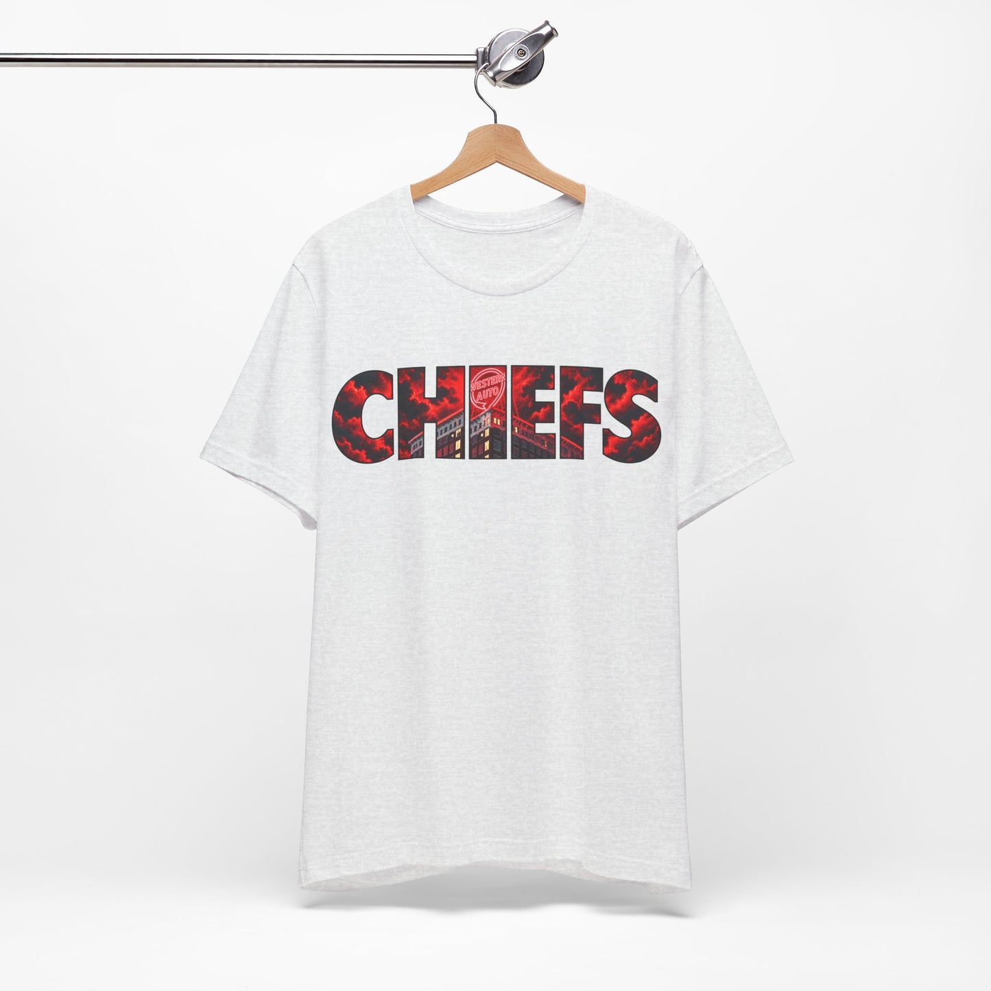 Chiefs Text Graphic T-Shirt, City Skyline Typography, Western Auto Shirt